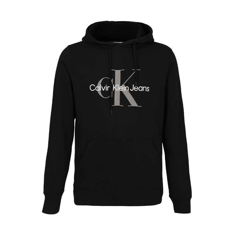 CALVIN KLEIN男士春秋款潮流休闲运动帽衫CK印花连帽加绒套头卫衣