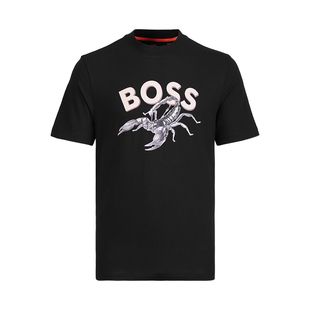 Hugo Boss男士2026新款春季打底衫美式休闲印花纯棉圆领短袖T恤潮