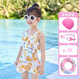 儿童泳衣ins风女孩可爱分体泳衣短裤 防走光中大童泡温泉泳衣套装