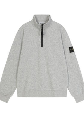 26ss早春潮牌石头岛新款长袖徽标半拉链套头上衣宽松休闲男女卫衣