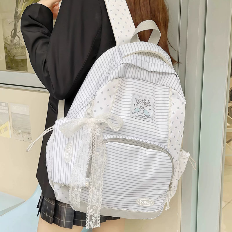 韩系学院风双肩包女2026新款格纹波点少女中学生小学生轻便书包
