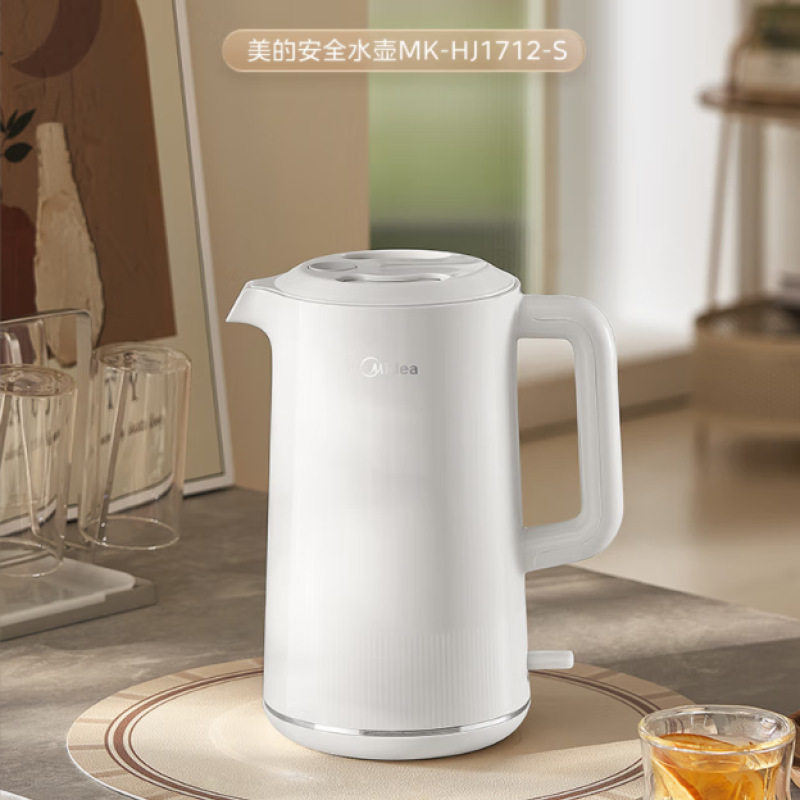 美的电热水壶烧水壶无缝全钢食品级316不锈钢双层防烫HJ1712-S