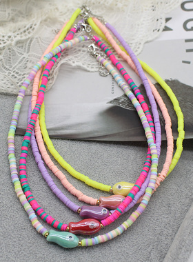 彩色软陶拼接项链女个性风