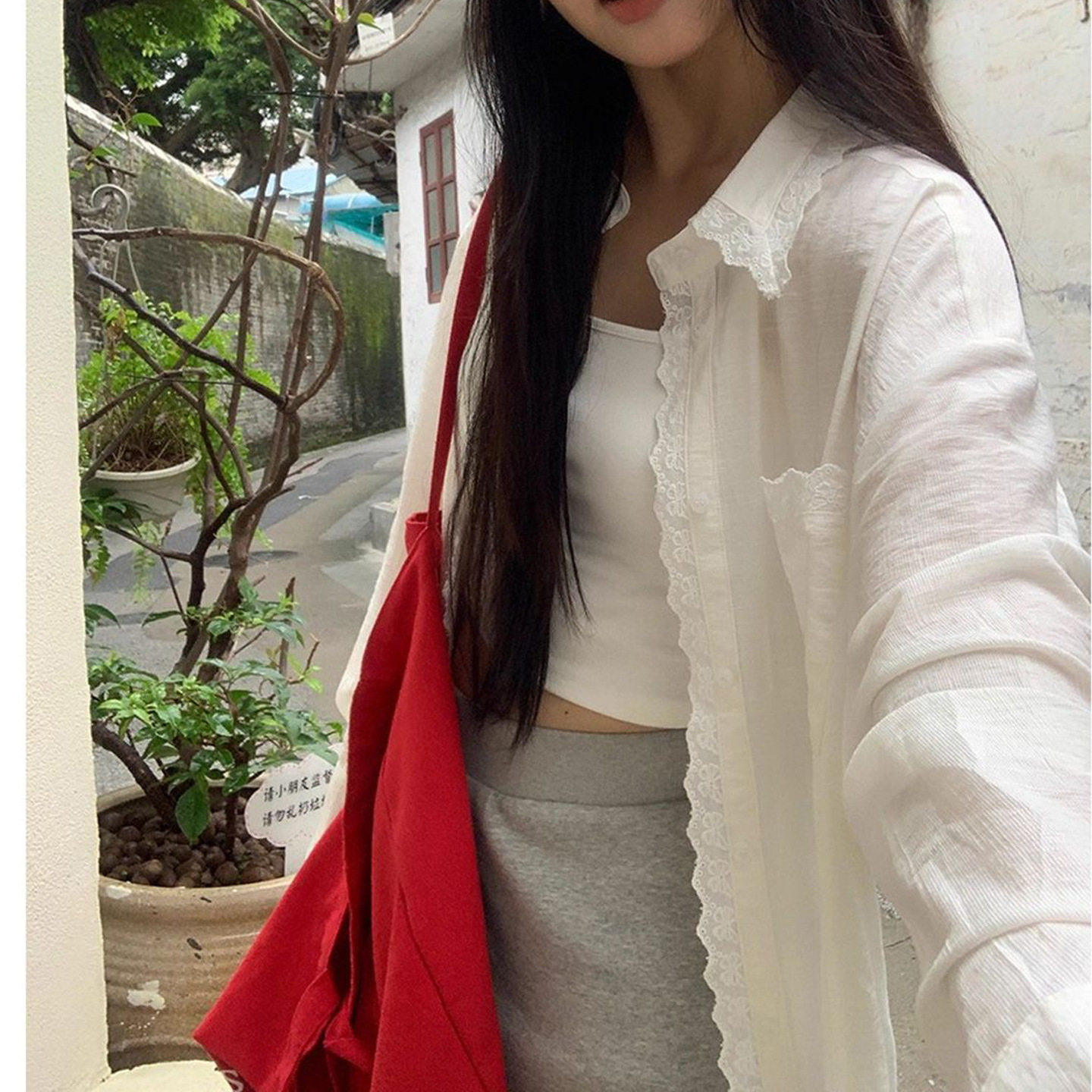 白色蕾丝防晒长袖衬衫外套女款春夏季宽松衬衫2026新款外搭上衣潮