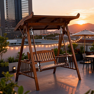 秋千户外庭院实木千秋吊椅农村小院花园休闲成人摇摇椅防腐木秋千