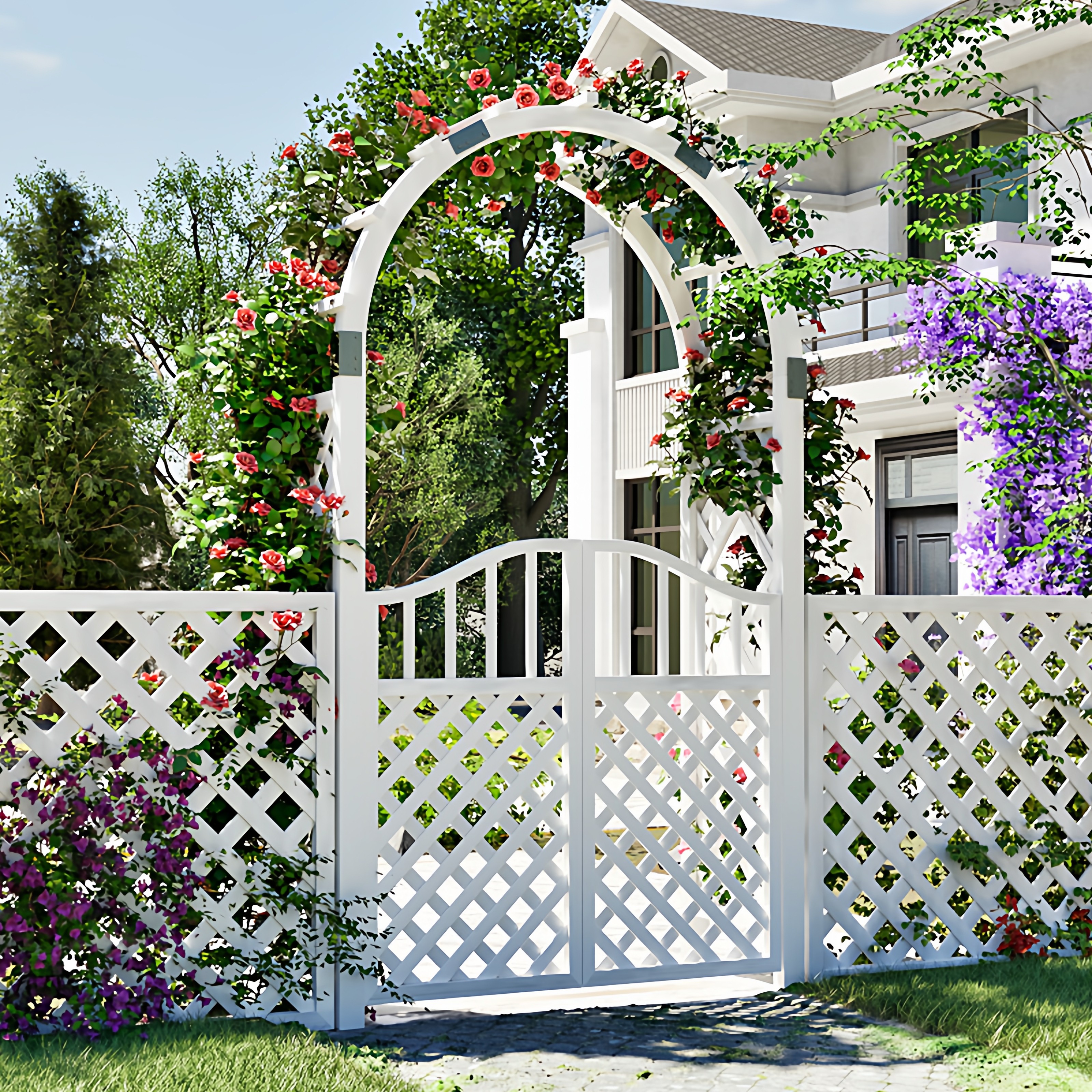 防腐木白色拱门花架花园实木门爬藤架户外庭院网格拱形绿植葡萄架,鲜花速递/花卉仿真/绿植园艺,花架,淘宝优惠券,粉丝福利购,淘宝优惠卷
