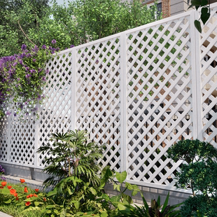 白色实木栅栏围栏网格爬藤架子小院围栏防腐木栅栏户外花园护栏篱