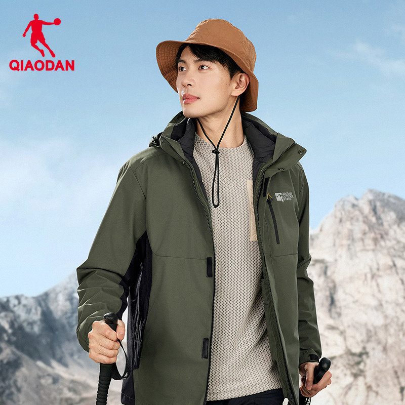 乔丹梭织厚外套户外三合一风衣男士春季新款保暖防风防泼水登山服
