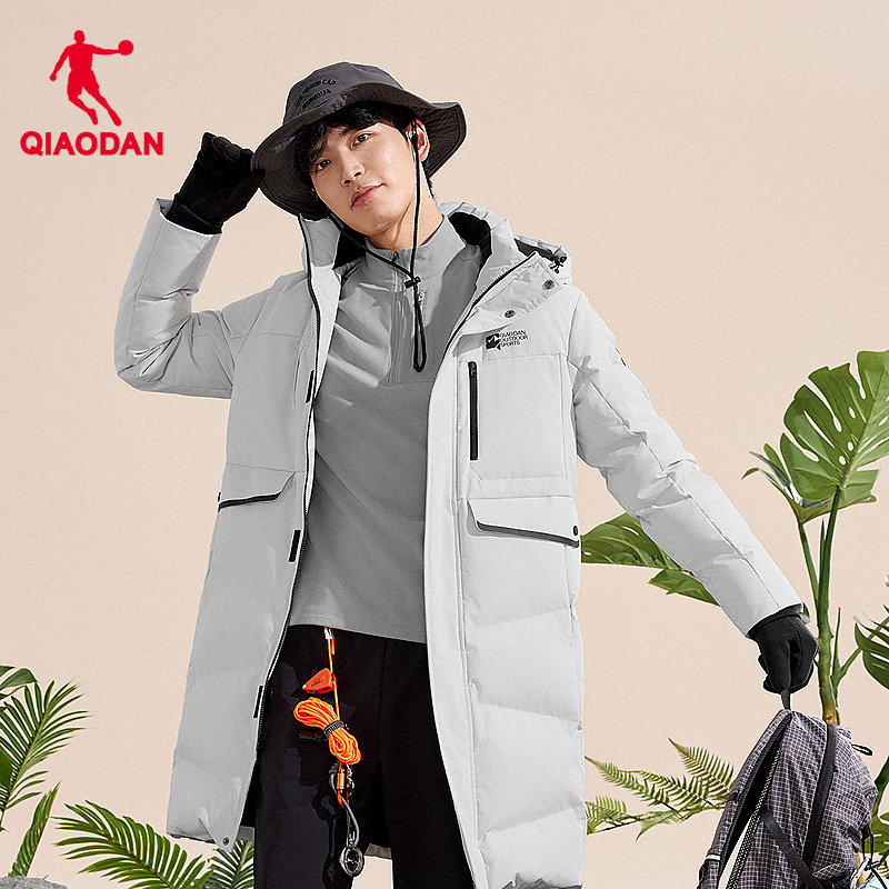 乔丹防风中长羽绒服男生常规连帽冬季新款商场同款防泼水外套风衣