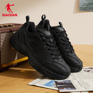 女生老爹鞋 百搭黑色运动鞋 女2025冬季 飞羽乔丹皮面防水保暖休闲鞋