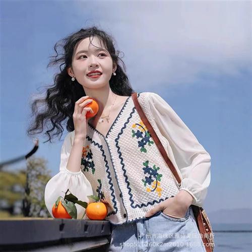 法式刺绣小香风设计感小众雪纺衫女别致镂空小清新显瘦防晒开衫潮