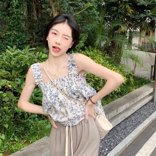 甜美清纯碎花宽吊带背心女夏季内搭外穿设计感泰式小众无袖上衣