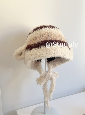 Stuuuly手工 小羊帽子显脸小秋冬手混线皮草编织diy材料包