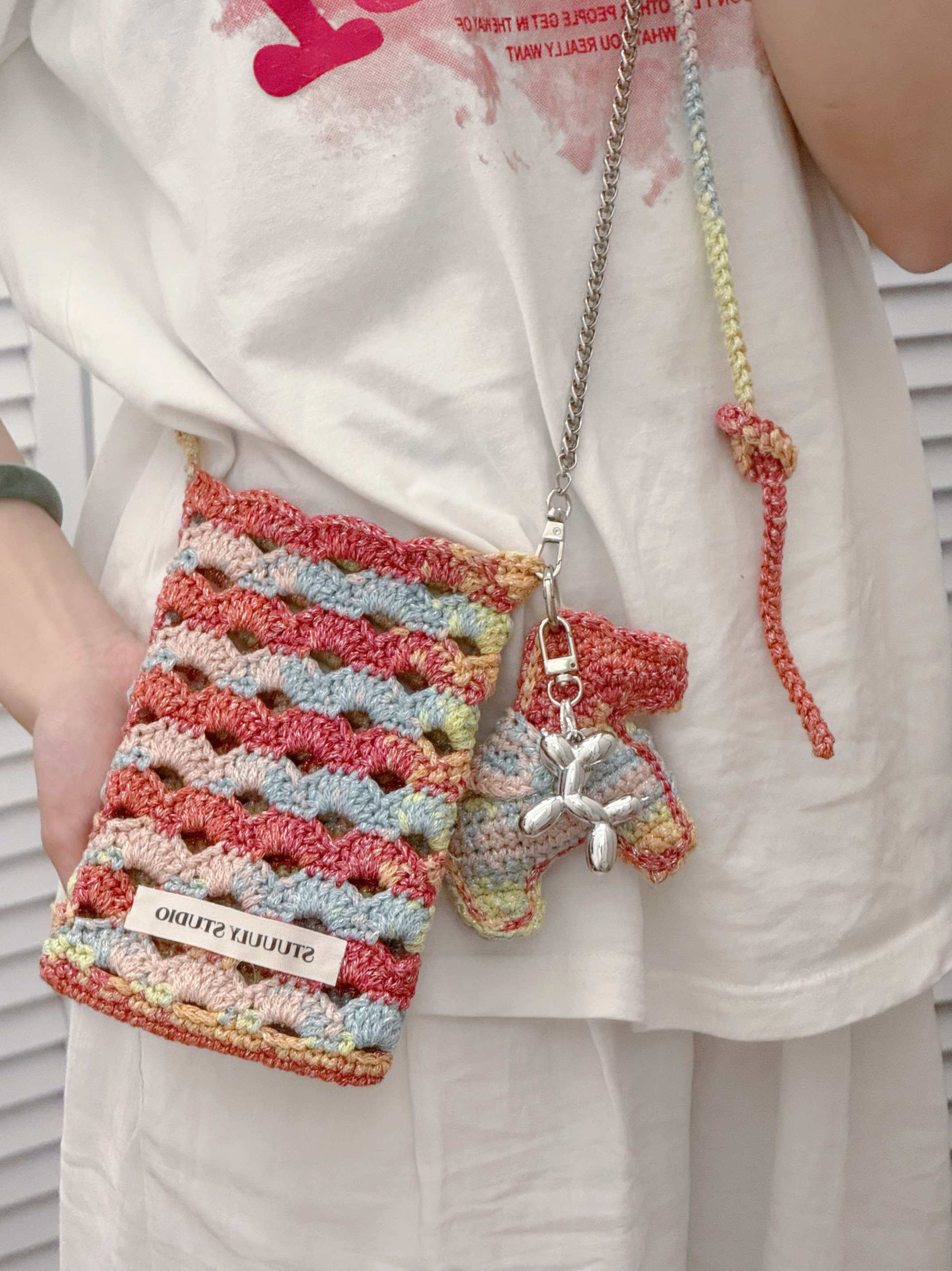 手工diy涂鸦线手机包材料包段染流银闪线毛线编织钩针送女友礼物