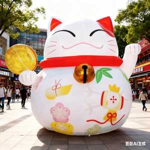 网红广场打卡招财猫气模卡通气球财神人偶吉祥物充气拱门定制包邮