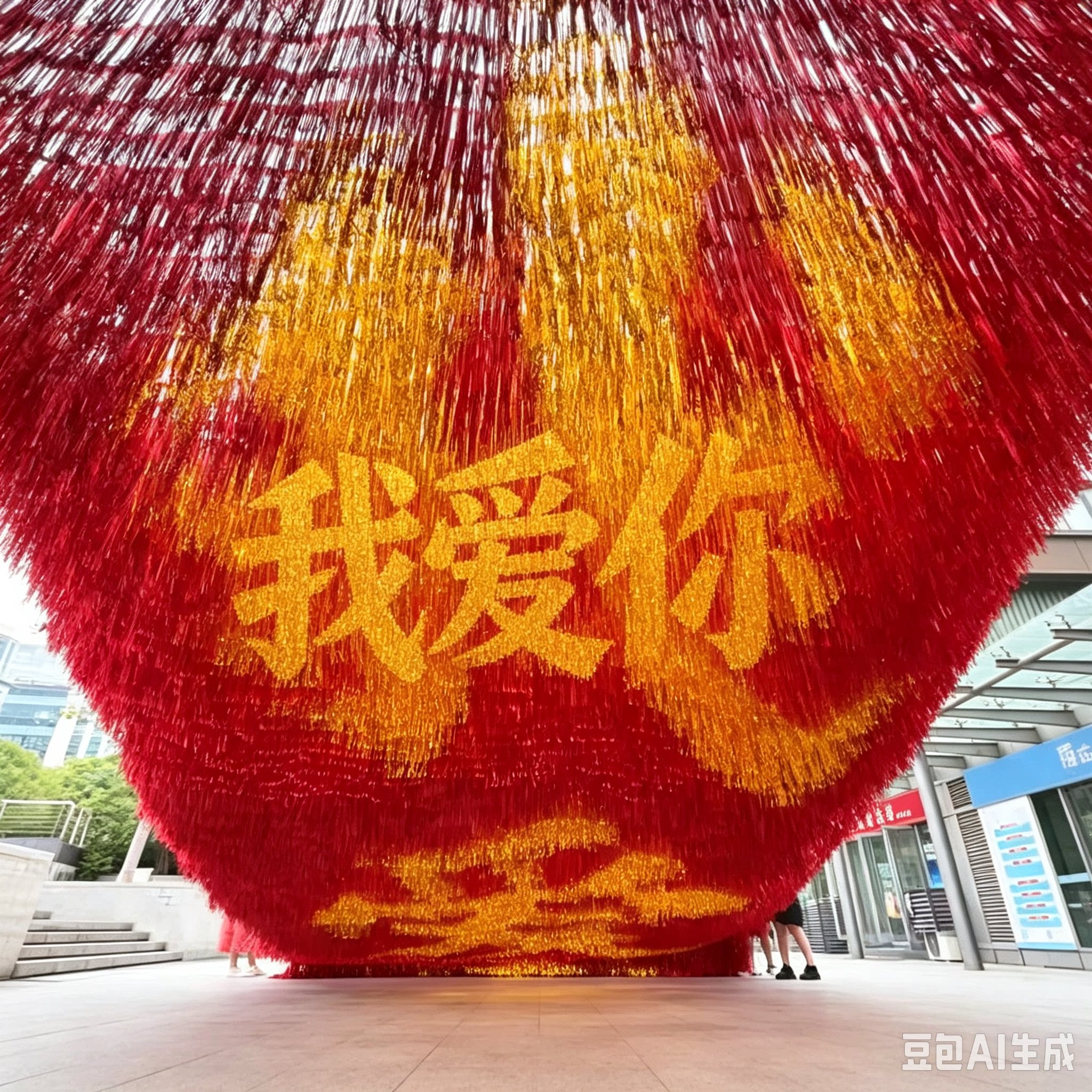 国庆定制我爱你中国风动天幕雨丝帘文化中心大型活动吊顶美陈装饰