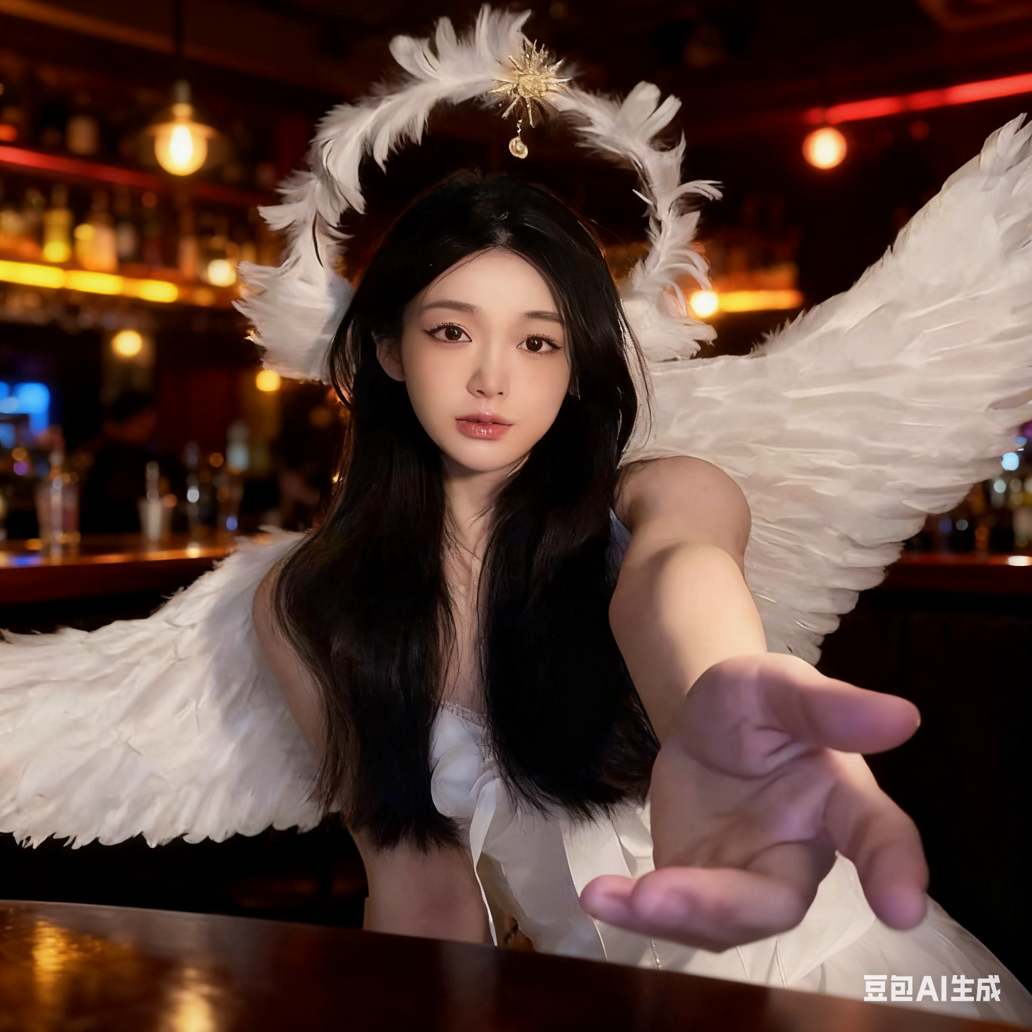 抖音主播羽毛翅膀圣母光环头冠发箍发光头饰天使走秀拍照道具搞怪