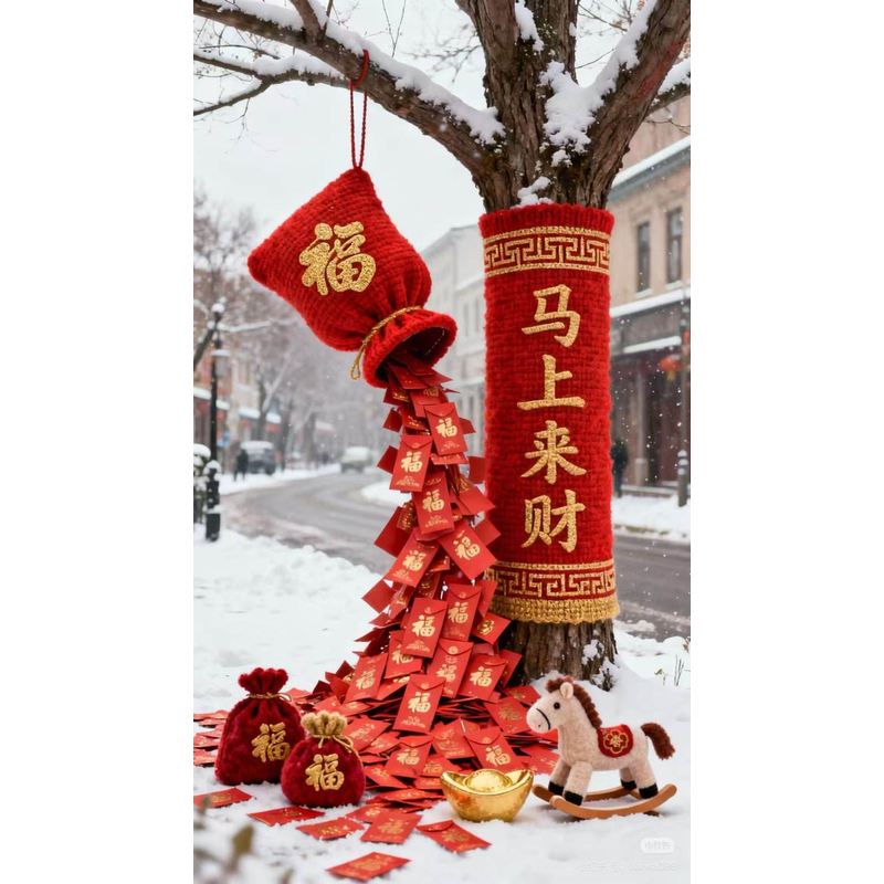 2026春节新年大树毛衣春节马年创意树木新衣毛线布置装饰美陈定制