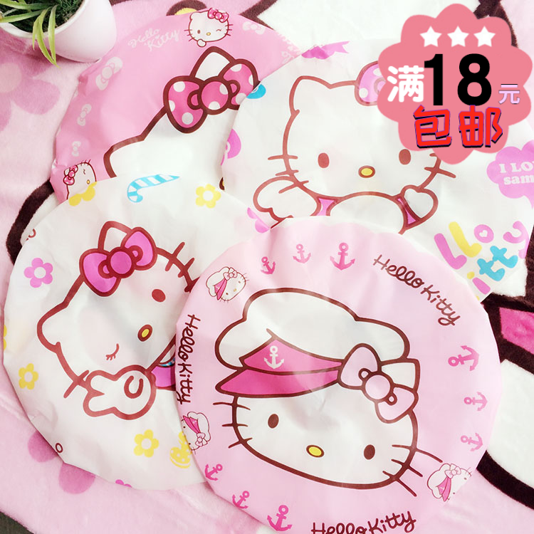 磨砂加厚浴帽成人儿童KT猫超萌可爱卡通蕾丝边防水沐浴帽洗头帽