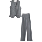 高级感老钱风亚麻套装 设计感小众条纹马甲背心两件套 女2025夏时尚