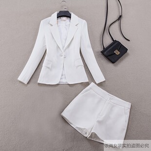显瘦收腰垂感西服OL套装 短裤 女西服 港风休闲时尚 简约白色小西装