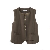 轻熟风毛呢西装 马甲女外穿叠穿单排扣圆领时髦洋气无袖 外套