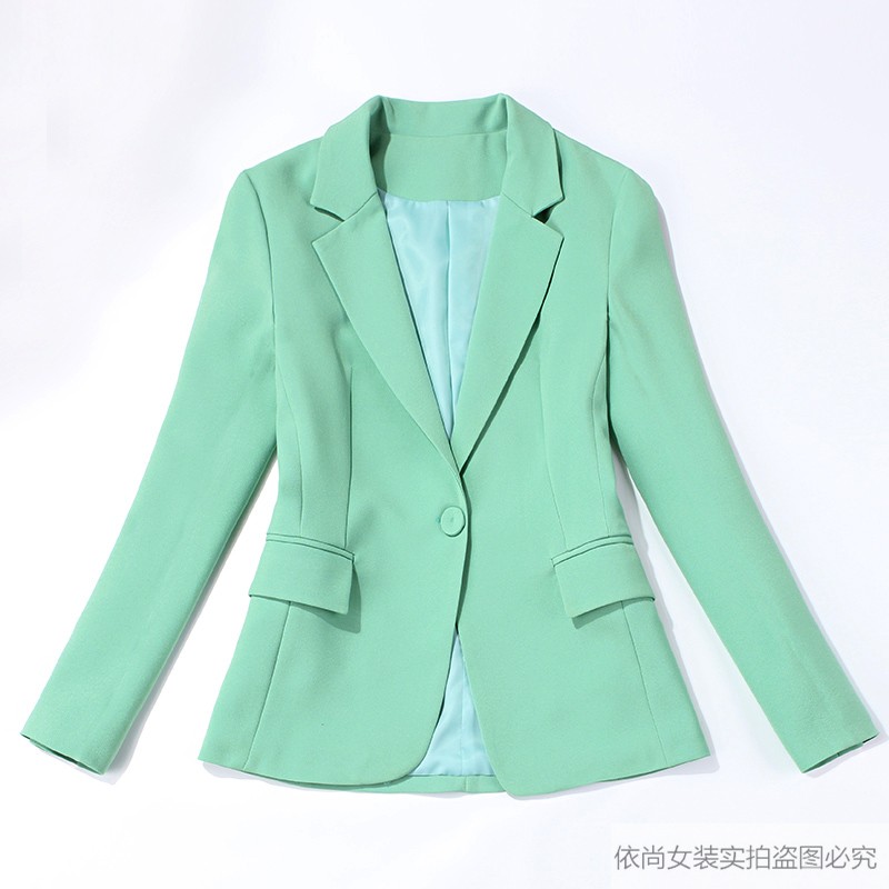 女装小西服21新款一粒扣修身职业0L外套短款百搭长袖粉色西装