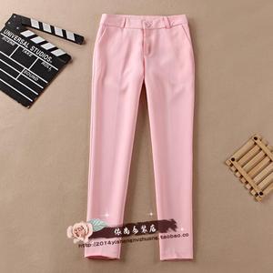 春夏装新款女裤职业西装裤浅粉色九分裤 修身包臀女西裤小脚裤