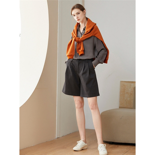 秋冬毛呢短裤女配靴子a字外穿高端休闲高腰打底阔腿靴裤