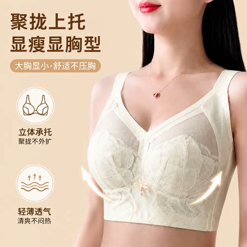 新款文胸兔耳杯蕾丝无钢圈收副乳