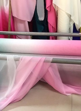 绿色渐变白水粉三色渐变30d雪纺布料,绿色水粉渐变100d雪纺布料