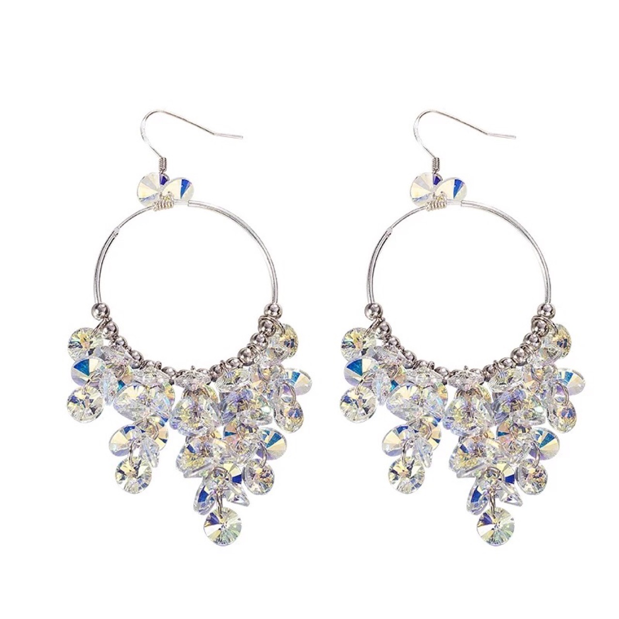 供奥地利水晶耳环正品 925纯银耳圈款流苏手工制作一件