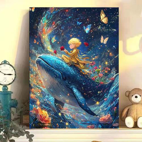 王子鲸鱼数字油画diy填充成人儿童手画画填色涂色画手绘丙烯画