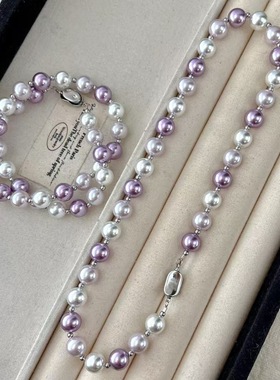新中式复古浪漫紫冷白高光人造高品质珍珠项链毛衣链