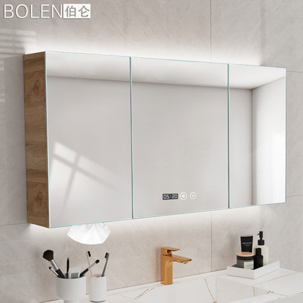 LED智能浴室镜柜壁挂墙式厕所卫生间洗手间镜子带置物架带灯镜箱