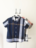 上衣夏款 衬衫 格子纯棉翻领短袖 贝妮祺男孩小中儿童欧美英伦风经典