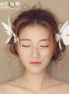 白色仿真发夹拍照造型立体蝴蝶结
