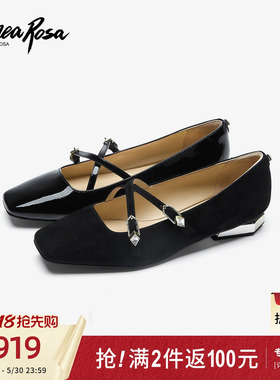 恋尚萝莎商场同款夏季新款黑色法式真皮方头玛丽珍单鞋女19715