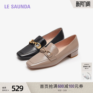 女23705 英伦复古方头饰扣低跟乐福单鞋 莱尔斯丹春夏新款 商场同款