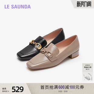 女23705 英伦复古方头饰扣低跟乐福单鞋 莱尔斯丹春夏新款 商场同款