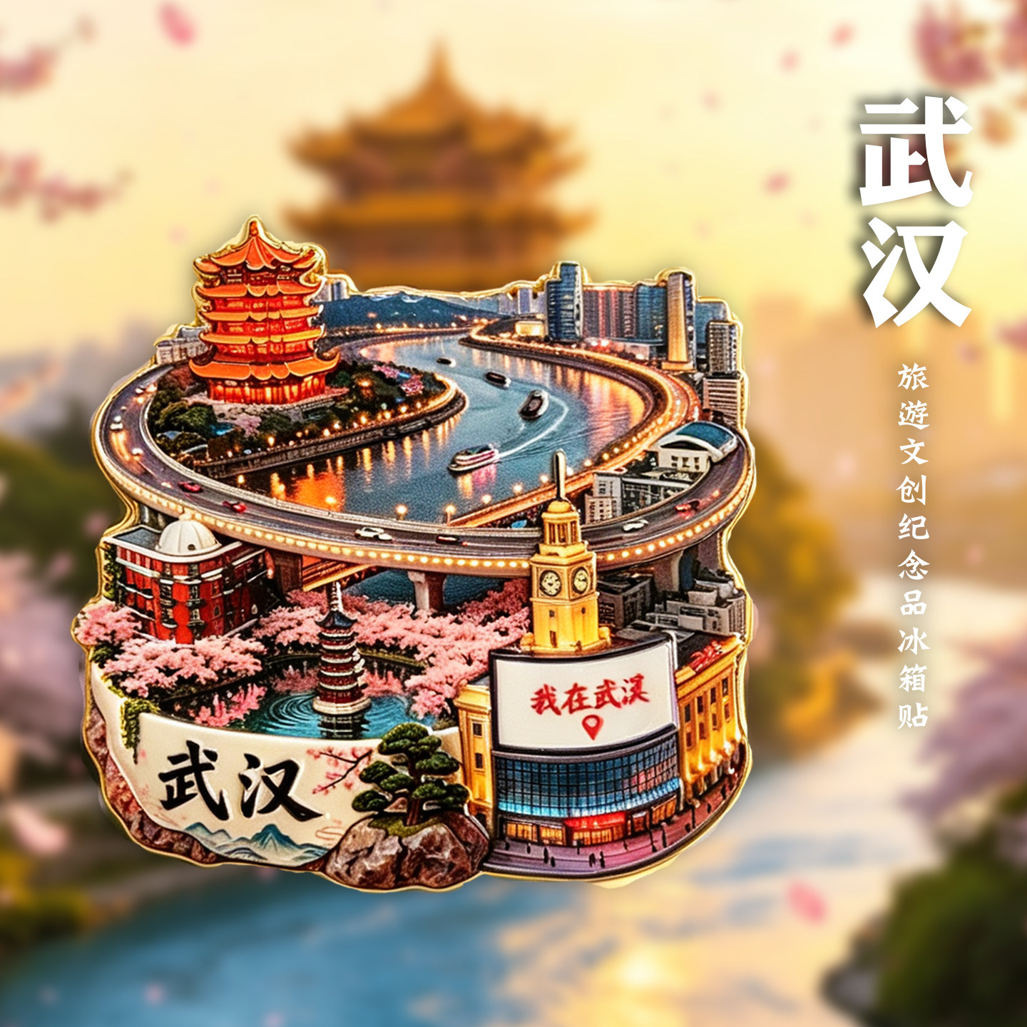 武汉黄鹤楼长江大桥金属冰箱贴磁吸旅游城市景点文创纪念品伴手礼