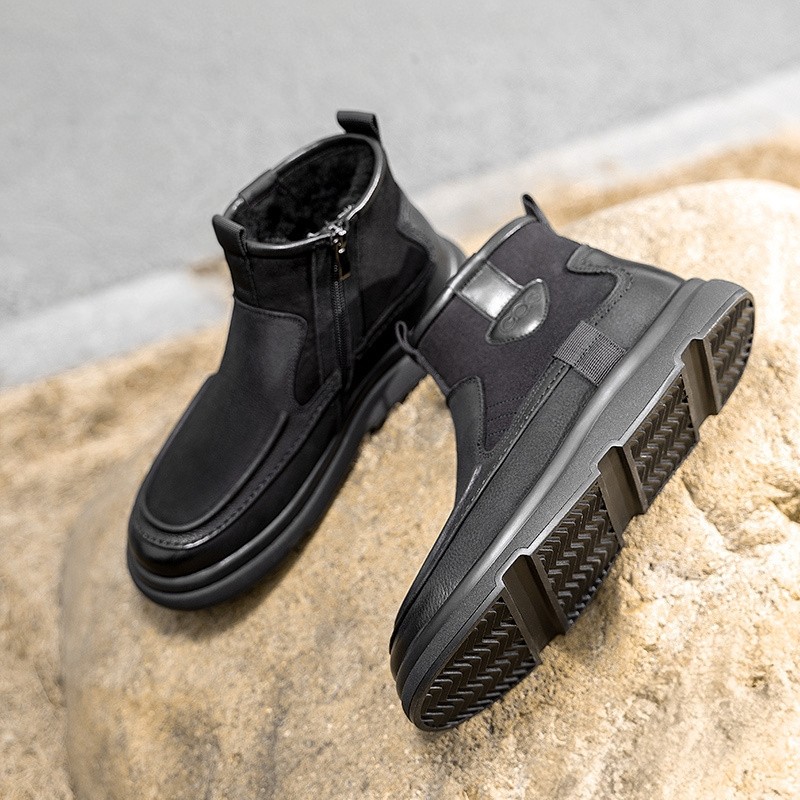 高哥内增高棉鞋男款冬季加绒加厚套脚休闲雪地靴增高男士高帮鞋子