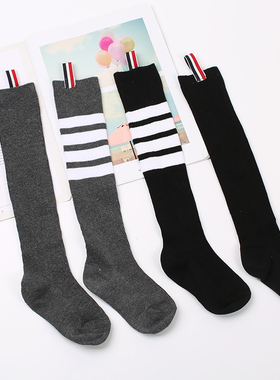 网红TB春夏新款男女儿童袜精梳棉亲子袜直板袜条纹中筒袜过膝袜