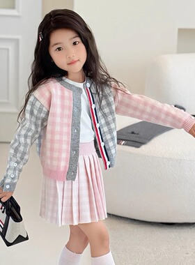 TB羊毛混纺开衫秋冬新款粉色瓶接女童宝宝中小儿童羊毛毛衣外套