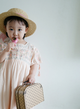 春夏 LM女宝女童刺绣连衣裙棉麻透气民族风