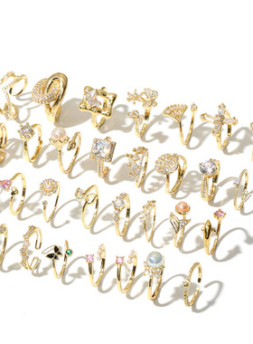 戒指女新款不锈钢镶锆石爱心戒指百搭钛钢活口指环饰品