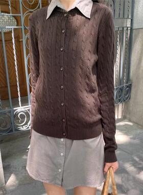 Brandy BM新款棕色针织麻花圆领毛衣女bm百搭气质开衫外套上衣秋