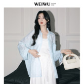 设计感衬衣外搭防晒衣开衫 外套女春夏2026春新款 上衣 衬衫 蓝色长袖