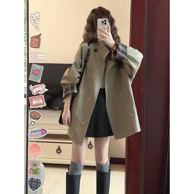 卡其色短款风衣外套女202