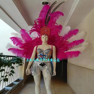 大气开场桑巴舞演出服装鸵鸟羽毛背板巴西狂欢节红磨坊桑巴巡游服